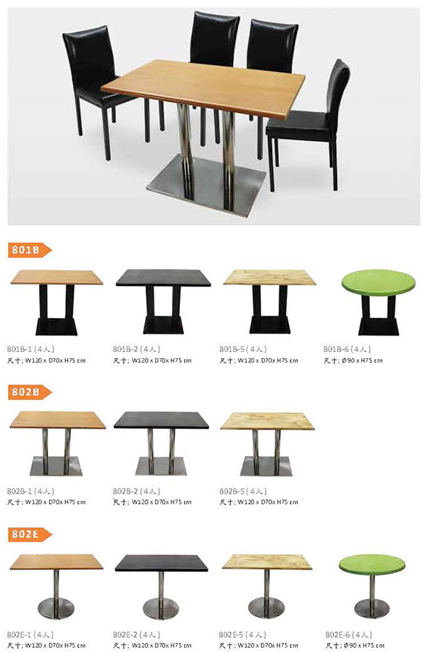 HZ802E 四人餐桌(不鏽鋼圓桌腳、六種桌板可選)
