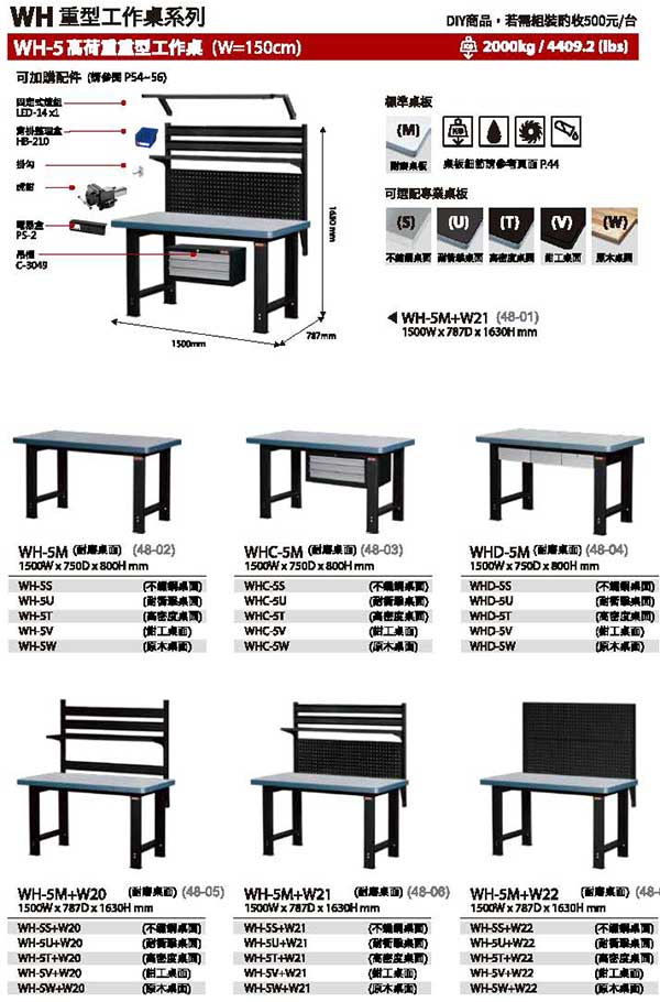 WHD-5M 三抽重型工作桌 1500mm寬