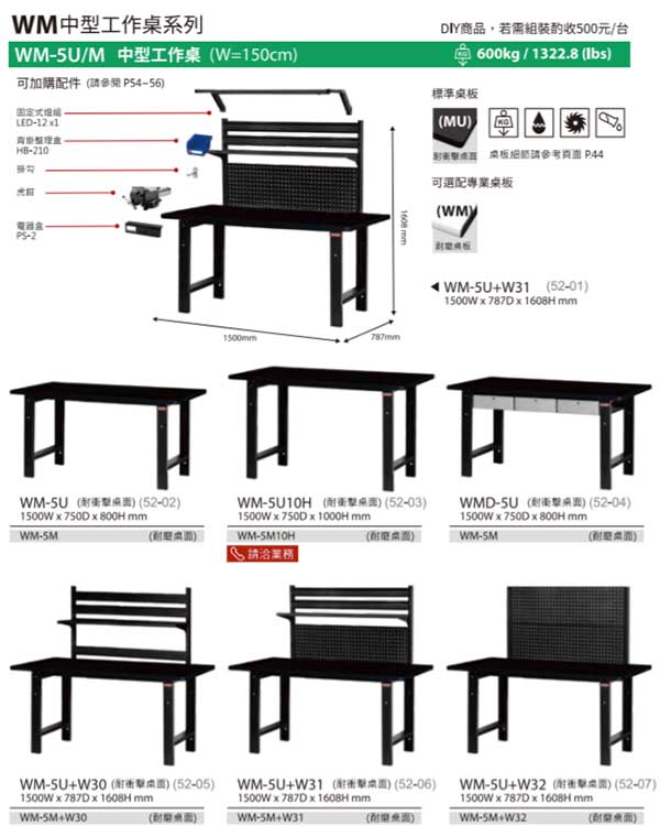 WM-5M+W30 中型工作桌1500mm寬