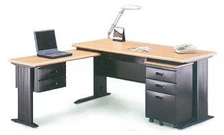CD-180D L型辦公桌組(含ABS薄抽及黑體活動櫃+側桌) - 點擊圖像關閉