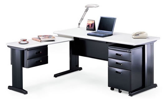 TN-150D L型辦公桌組(含ABS薄抽及黑體活動櫃+側桌) - 點擊圖像關閉