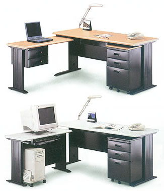 CD-180D L型辦公桌組(含ABS薄抽及黑體活動櫃+側桌) - 點擊圖像關閉