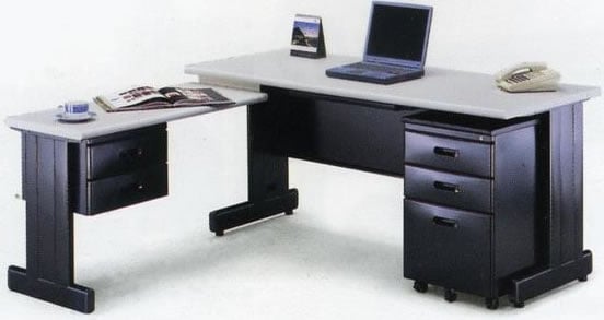 HU-140D L型辦公桌組(含ABS薄抽及黑體活動櫃+側桌) - 點擊圖像關閉