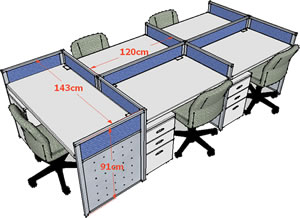 2.5公分屏風五人組(桌寬120CM)含主管高91公分