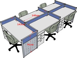 2.5公分屏風五人組(桌寬140CM)含主管高91公分