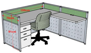 2.5公分屏風單人組+側桌(桌寬150CM)高91公分