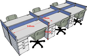 2.5公分屏風對坐六人組(桌寬140CM)高91公分
