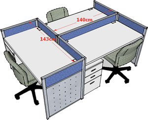 2.5公分屏風三人組(桌寬140CM)含主管高91公分