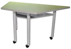 705FSM 梯形會議桌、討論桌(圓管腳加煞車輪+層板)
