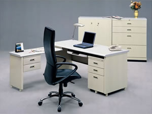 AT-140C L型辦公桌組(含鋼製S薄抽+0.8活動櫃+吊抽側桌)