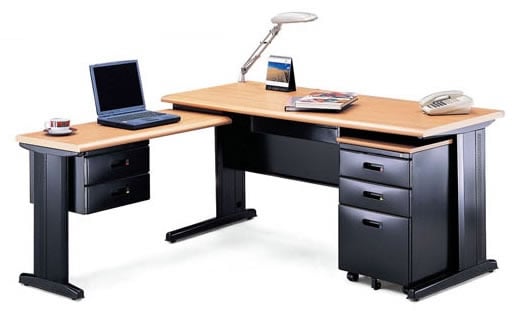 TN-180D L型辦公桌組(含ABS薄抽及黑體活動櫃+側桌) - 點擊圖像關閉