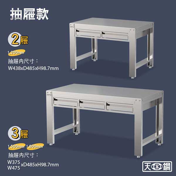 WDT-4202S WDT-5203S WDT-6203S 不銹鋼工作桌(抽屜款)
