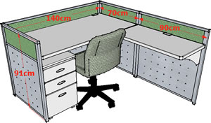 2.5公分屏風單人組+側桌(桌寬140CM)高91公分