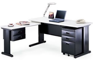 TN-160D L型辦公桌組(含ABS薄抽及黑體活動櫃+側桌)