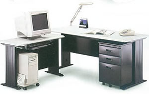 CD-180D L型辦公桌組(含ABS薄抽及黑體活動櫃+側桌)