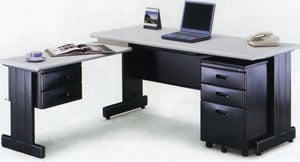 HU-160D L型辦公桌組(含ABS薄抽及黑體活動櫃+側桌)
